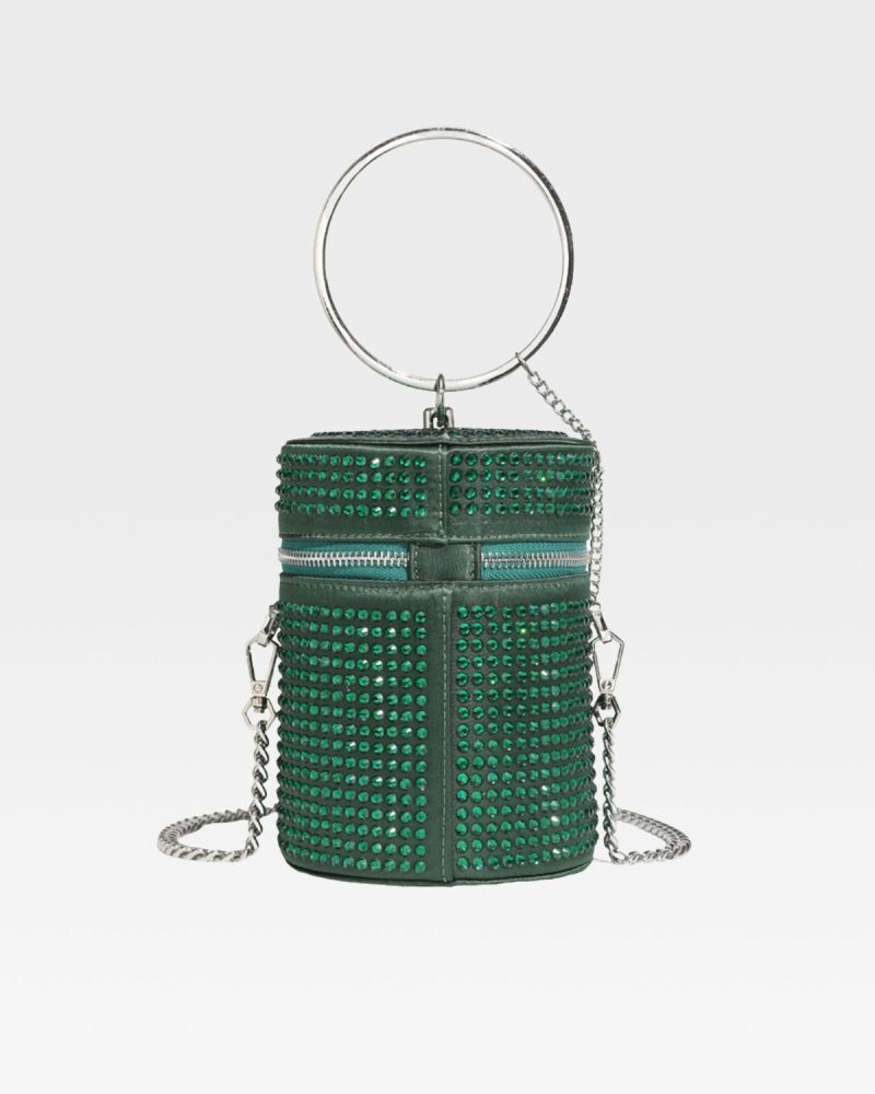 crystal mini barrel bag in green purse women 3