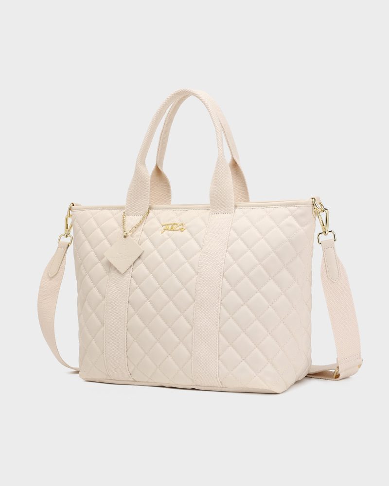 diamond stitch tote bag in beige tote bag women 3