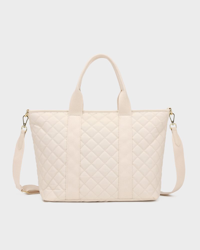 diamond stitch tote bag in beige tote bag women 4