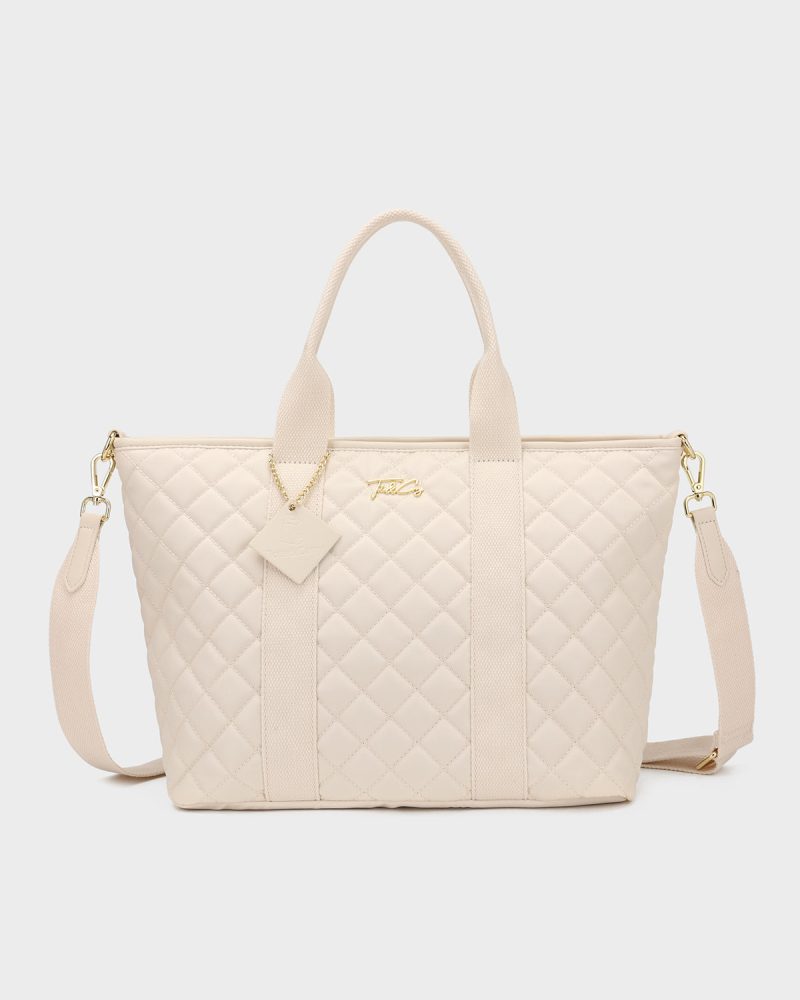 diamond stitch tote bag in beige tote bag women