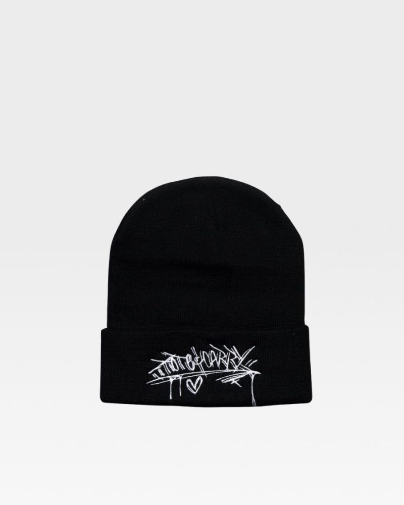 graffiti print beanie in black hat totecarry