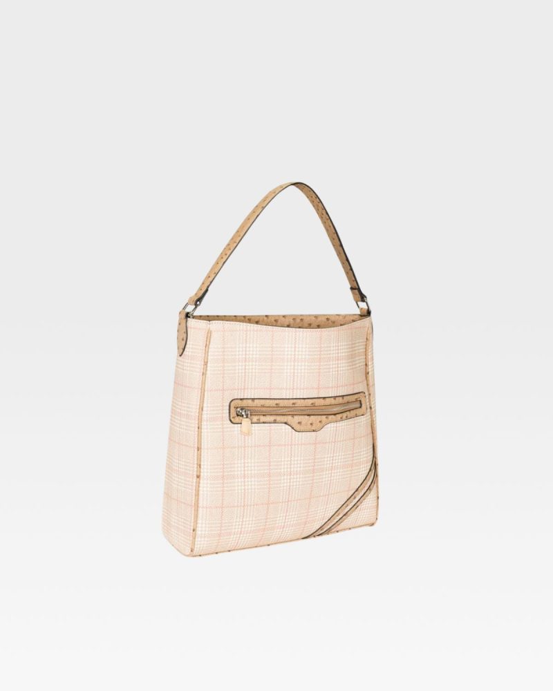 plaid mini tote bag in beige tote bag women 2