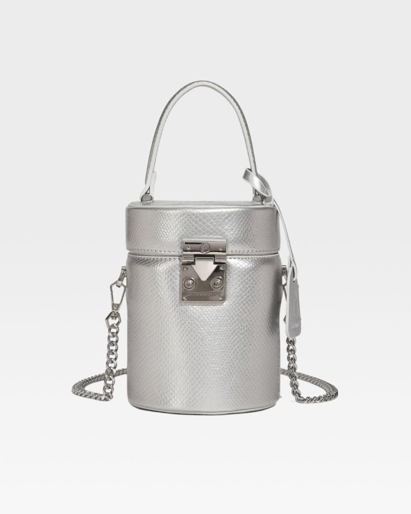 py mini barrel purse in silver tote bag women