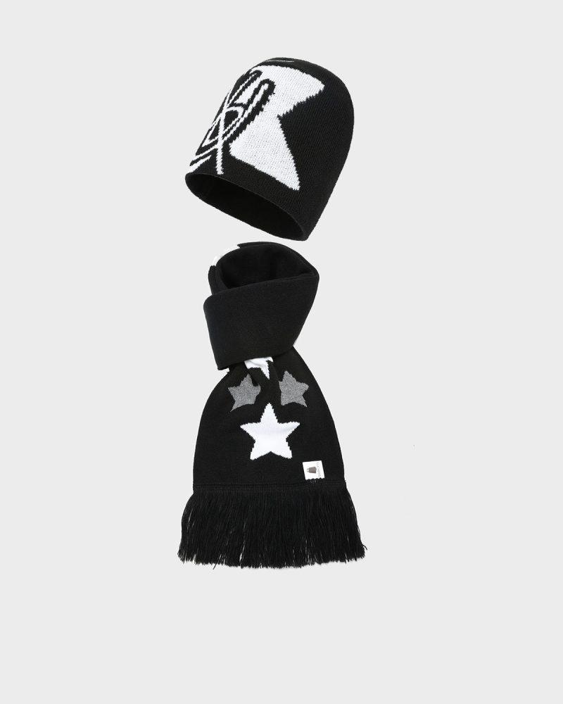 tc beanie scarf set in black white apparel men