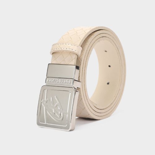 Woven Leather Belt in Beige