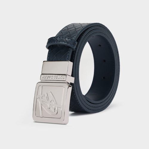 Woven Leather Belt in Navy Blue